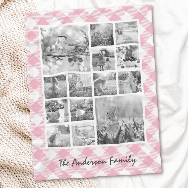 Custom Colour Flanel Plaid Photo Collage Baby Girl Fleece Blanket (Creator Uploaded)