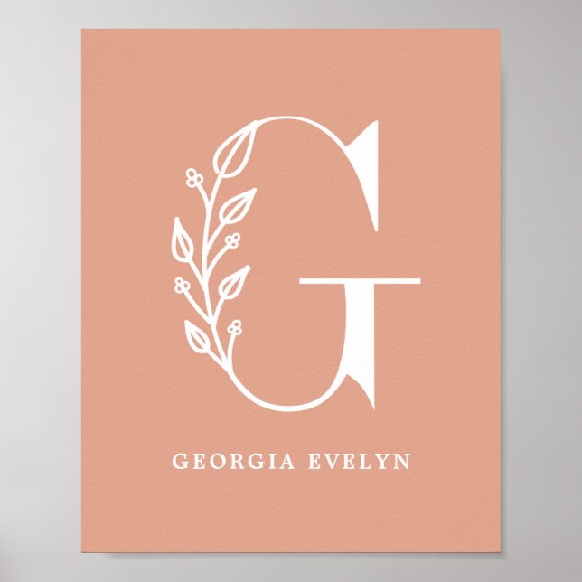 Custom Colour Floral Monogram Letter G Name Nurser Poster (Front)