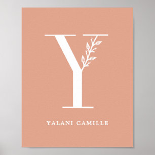 Custom Colour Floral Monogram Letter Y Name Nurser Poster
