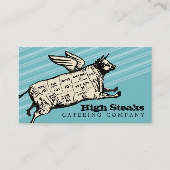 custom colour flying cow beef cuts chef catering business card (Front)