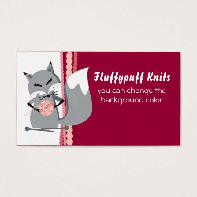 Custom colour fox yarn knitting needles gift tag (Front)