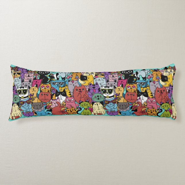 Custom Colour Funny Cats Illustration Body Cushion (Front)