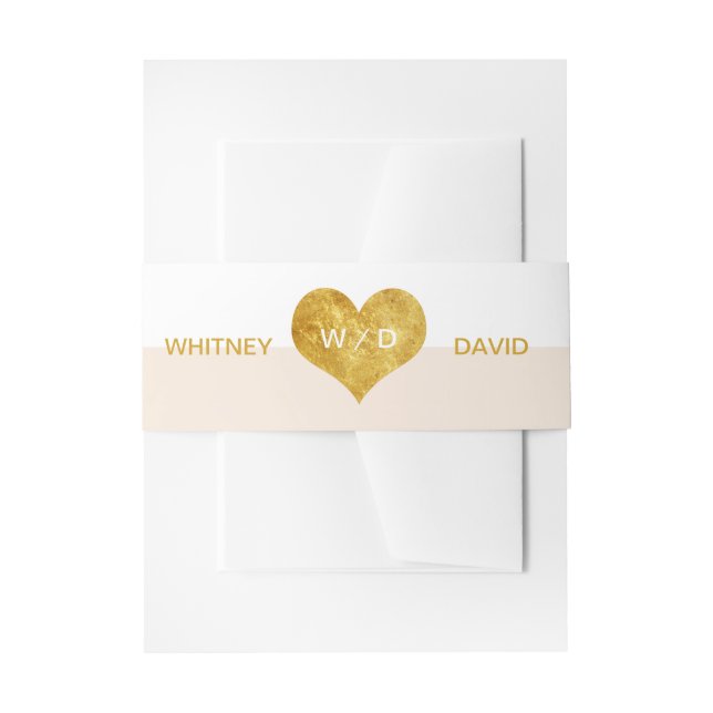 Custom Colour Gold Heart Minimalist Belly Band Invitation Belly Band (Front Example)