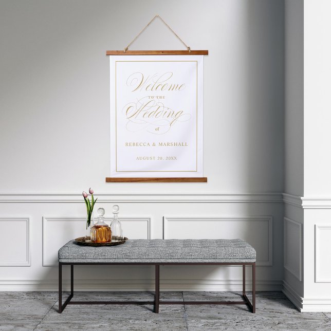 Custom Colour Gold Wedding Welcome Sign Hanging Tapestry (Creator Uploaded)