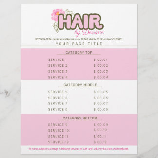Custom colour hair stylist salon service price lis custom letterhead