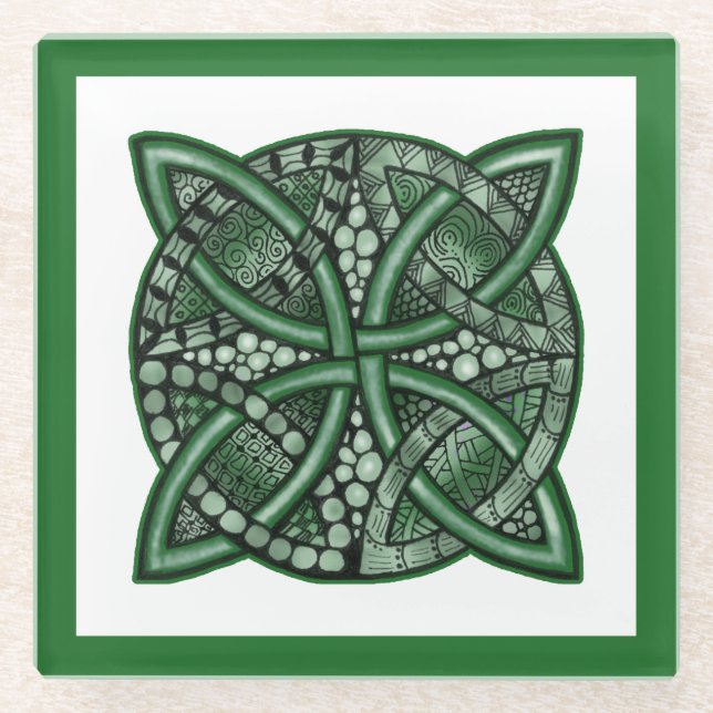 Custom Colour Hand Drawn Celtic Knot Glass Coaster (Front)
