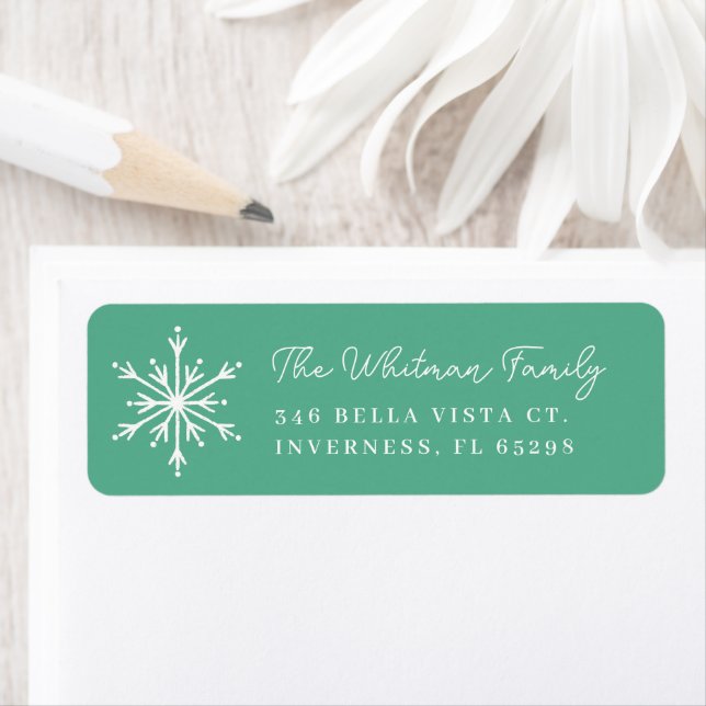 Custom Colour Hand Drawn Snowflake Return Address Label (Insitu)