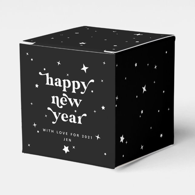 Custom Colour Happy New Year + Stars Favour Box (Front Side)