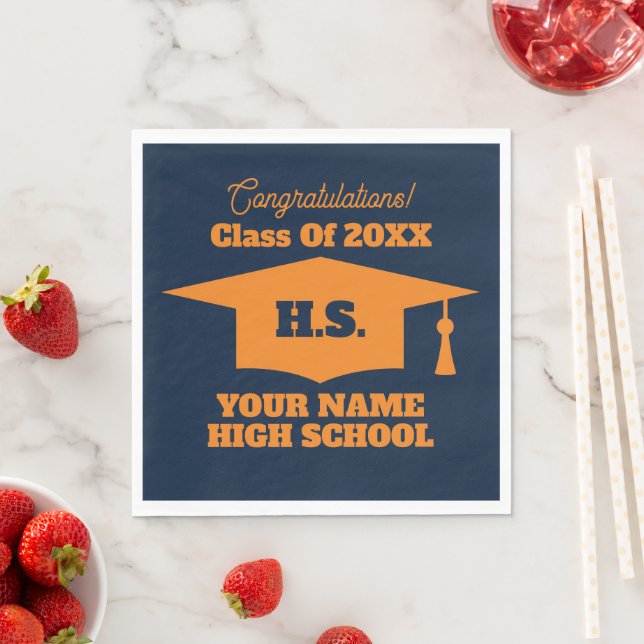 Custom colour High School Graduation party napkins (Insitu)