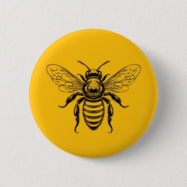 Custom colour honey bee 6 cm round badge (Front)