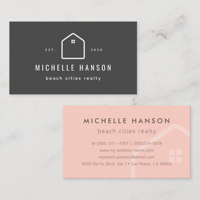 Custom Colour House Icon Realtor Business Card (Front/Back)