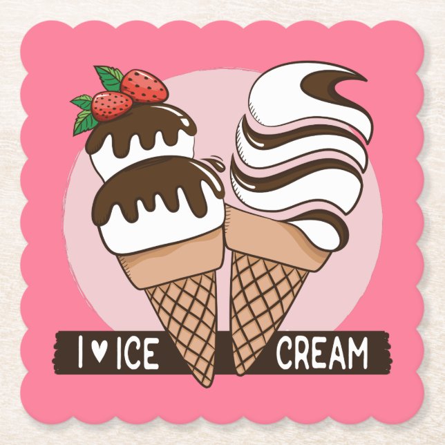 Custom colour Ice Cream Lover paper coasters (Front)