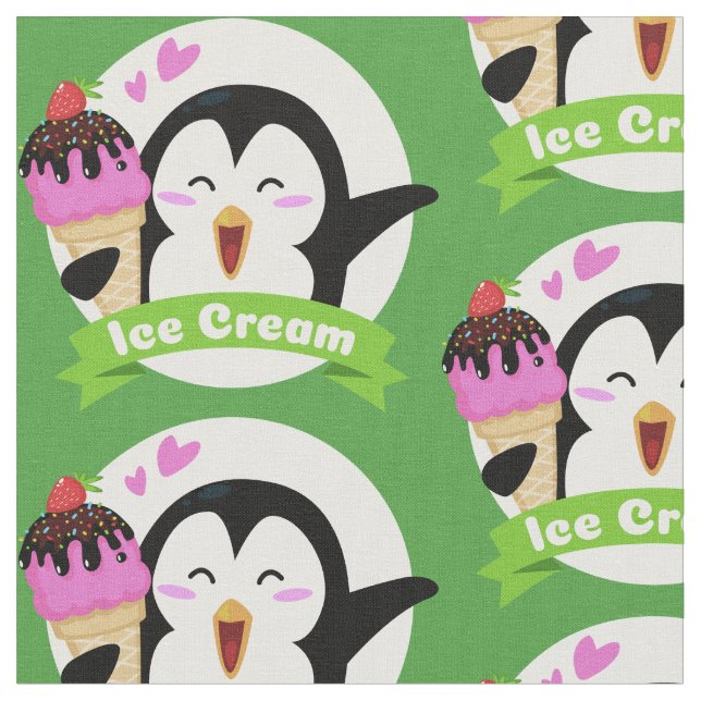 Custom colour Ice Cream Penguin fabric (Close Up)