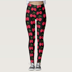 Custom Colour Kawaii Happy Red Cherries Cute Fruit Leggings