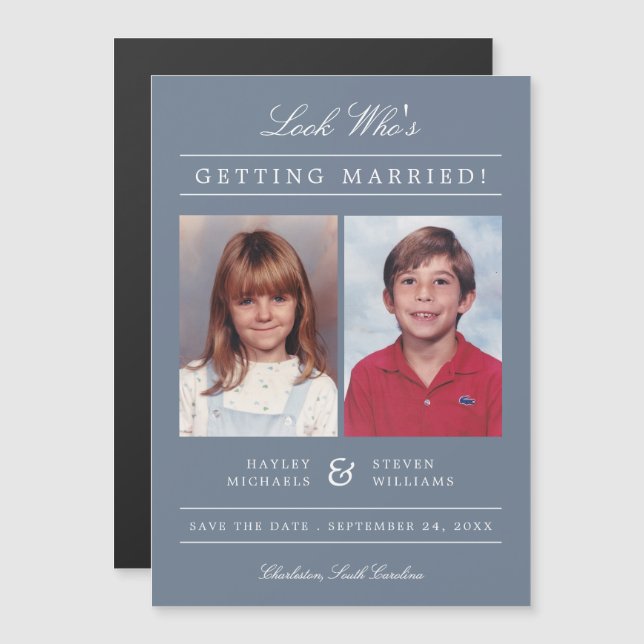 Custom Colour Kid Photo Save the Date | Dusty Magnetic Invitation (Front/Back)