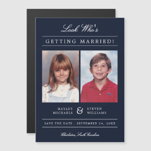 Custom Colour Kid Photo Save the Date   Navy Magnetic Invitation
