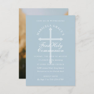 Custom Colour Light Blue Cross First Communion Invitation