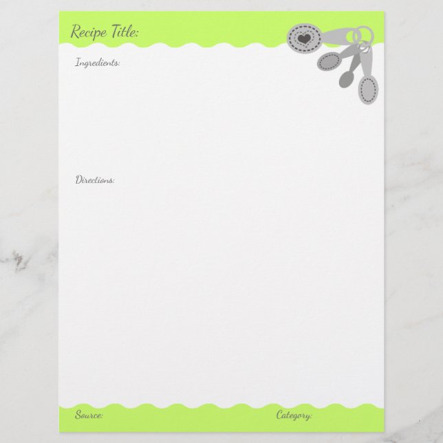 Custom colour measuring spoons recipe letterhead (Front)