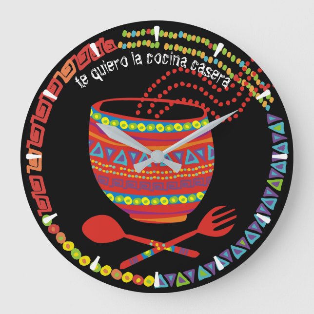 Custom colour Mexican Aztec food bowl kitchen Large Clock (Front)