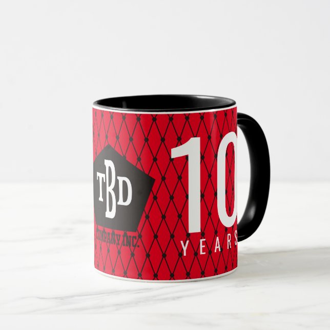 Custom colour milestone employee anniversary gift mug (Front Right)