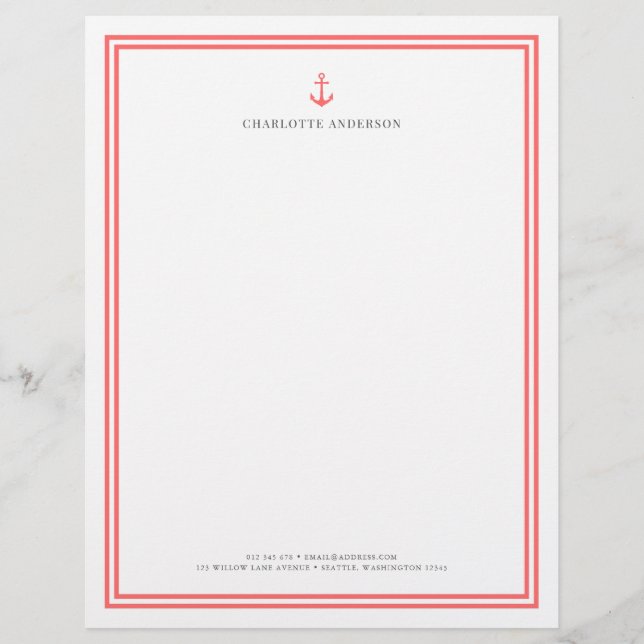 Custom Colour Modern Classic Anchor Personalised Custom Letterhead (Front)
