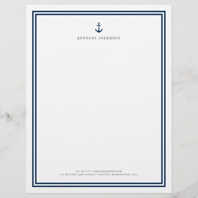 Custom Colour Modern Classic Anchor Personalised Letterhead (Front)
