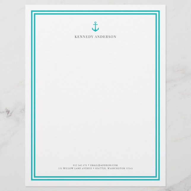 Custom Colour Modern Classic Anchor Personalised Letterhead (Front)