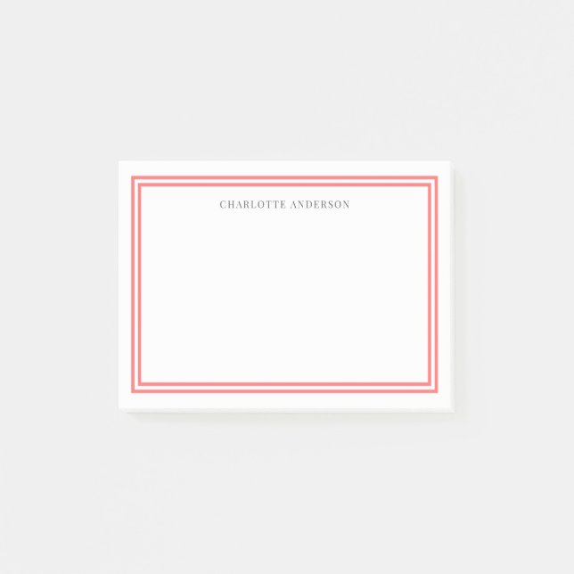 Custom Colour Modern Classic Borders Personalised Post-it Notes (Front)