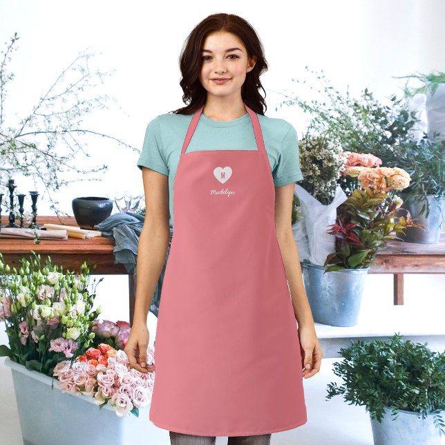 Custom Colour Monogram Heart Modern Script Apron (Creator Uploaded)