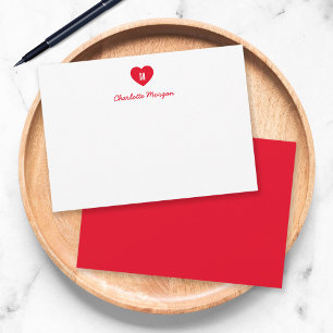 Custom Colour Monogram Heart Modern Script Card