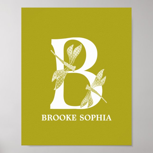 Custom Colour Monogram Letter B Dragonfly Nursery  Poster (Front)