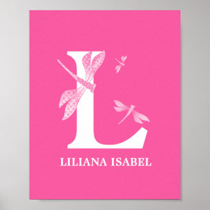 Custom Colour Monogram Letter L Dragonfly Girl Roo Poster