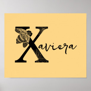 Custom Colour Monogram Name Letter X Bee Nursery  Poster