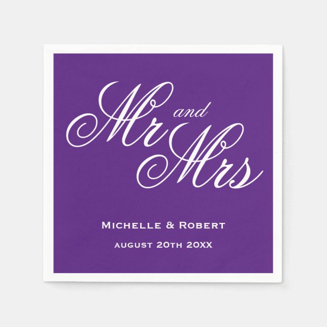 Custom colour Mr and Mrs paper napkins for wedding (Front)