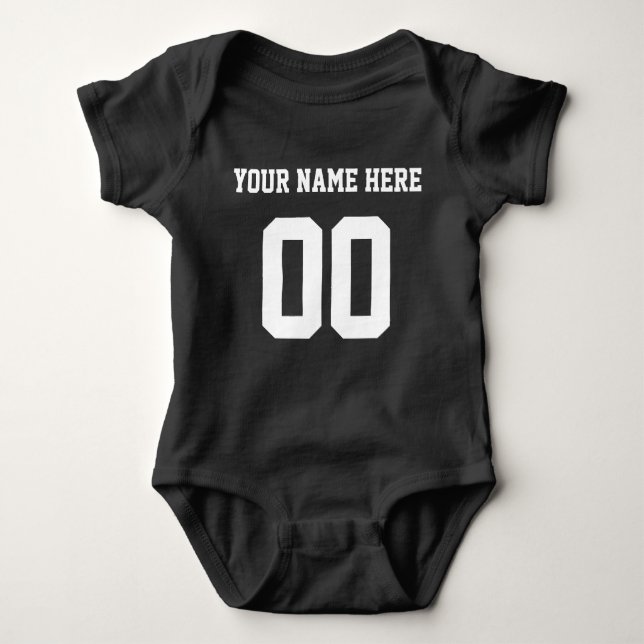 Custom Colour/Name Baby Sports Black Jersey Bodysuit (Front)