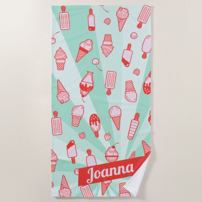 Custom Colour Name Ice Cream Print Beach Towel (Front)