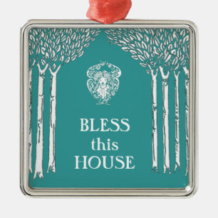 Custom Colour Nouveau Angel Bless this House Metal Ornament