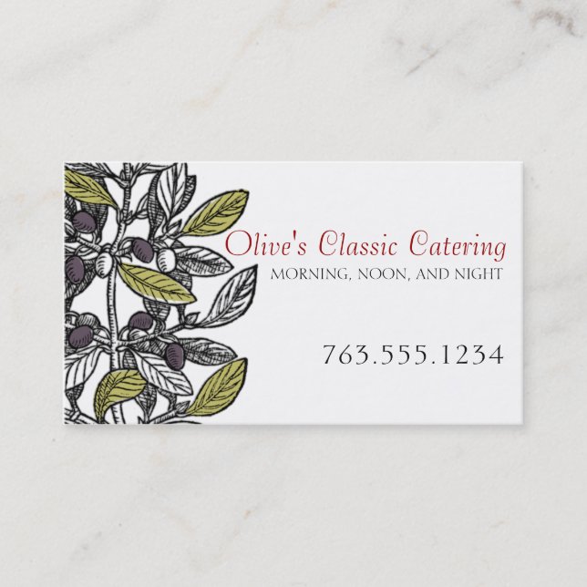 Custom colour olive branch gourmet chef catering business card (Front)