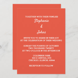 Custom Colour Orange Red White Simple Standard Cut Invitation