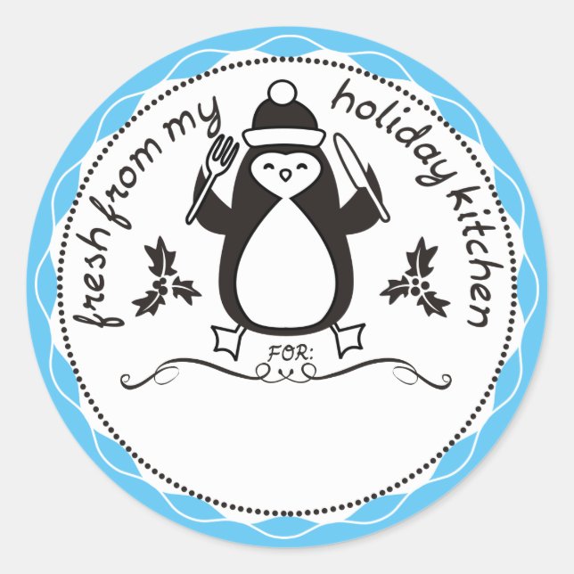 Custom colour penguin fork from the kitchen of classic round sticker (Front)