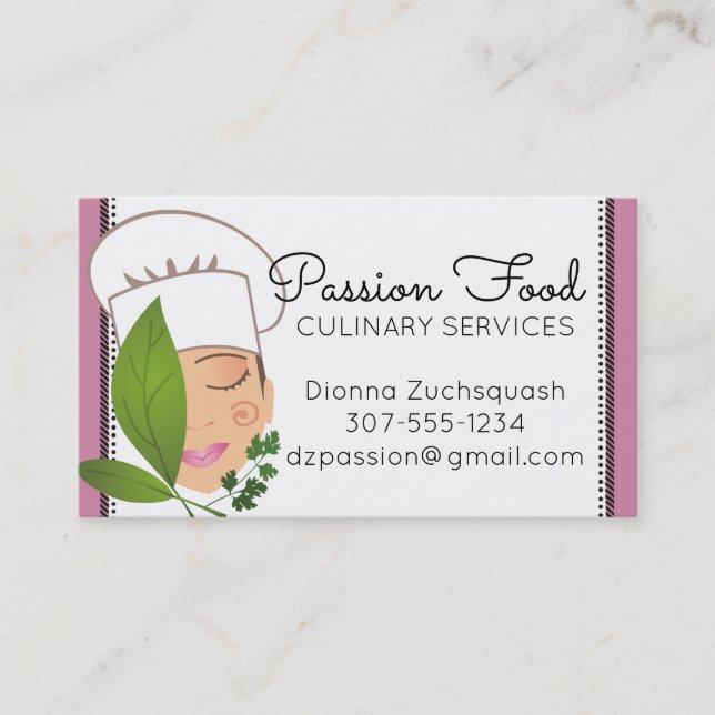 Custom colour pretty woman chef herbs catering business card (Front)