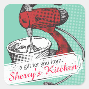 Custom colour retro stand mixer baking bakery labe square sticker