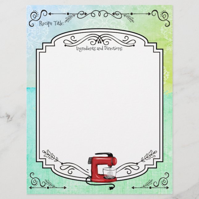 Custom colour retro stand mixer recipe letterhead (Front)