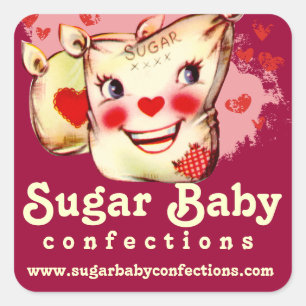 custom colour retro sugar sack candy baking bakery square sticker