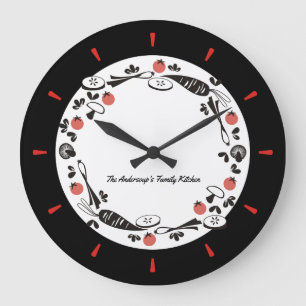 Custom colour retro vegetables kitchen clock
