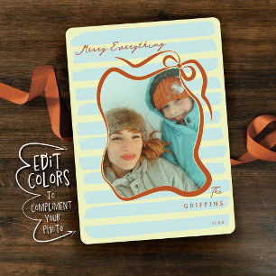 Custom Colour Ribbon Bow Striped Photo Seasonal Holiday Card