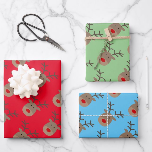 Custom colour Rudolf the reindeer cartoon Christma Wrapping Paper Sheet (Front)