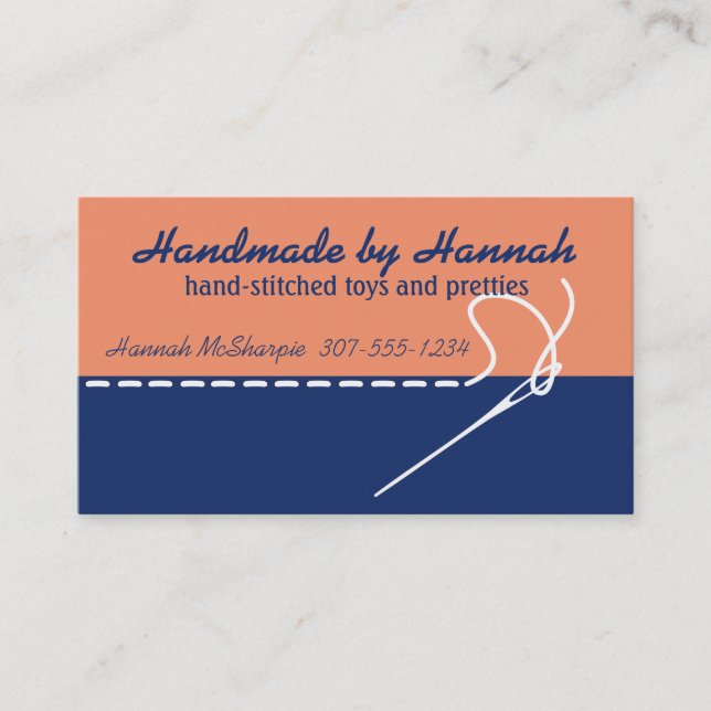 Custom colour sewing needle stitching embroidery business card (Front)