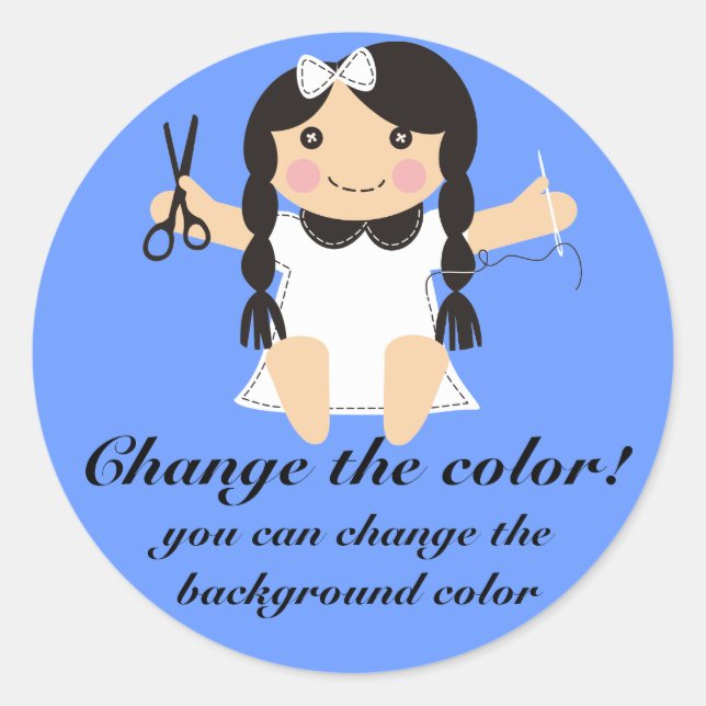 Custom colour sewing seamstress doll gift tag labe (Front)