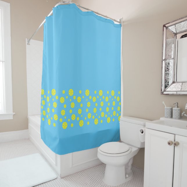 Custom colour shower curtain with pickleball desig (In Situ)
